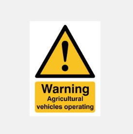 Warning Agricultural Vehicles Operating Sign 360x240x3mm Rigid Plastic