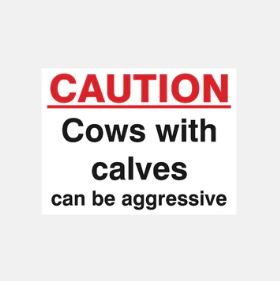 Caution Cows With Calves Can Be Aggressive Sign 360x480x3mm Rigid Plastic