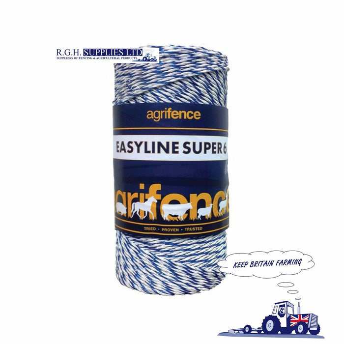 Agrifence 250M Easyline Super 6 White/Blue Electric Fencing Quality Polywire