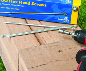 90mm Carpenters Mate Pro Hex Head Self Drilling Screws 8mm Hex Drive Box 100no
