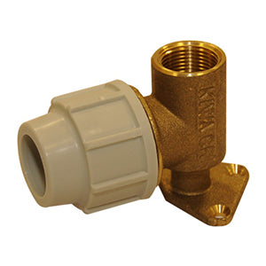Plasson Mechanical Compression Fittings - Metal Wall Plate Elbow with Female Offtake