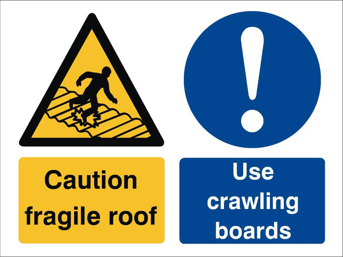 Caution Fragile Roof / Use Crawling Boards Sign 360x480x3mm Rigid Plastic